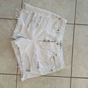 Free People White Destroyed Denim Shorts - sz 27